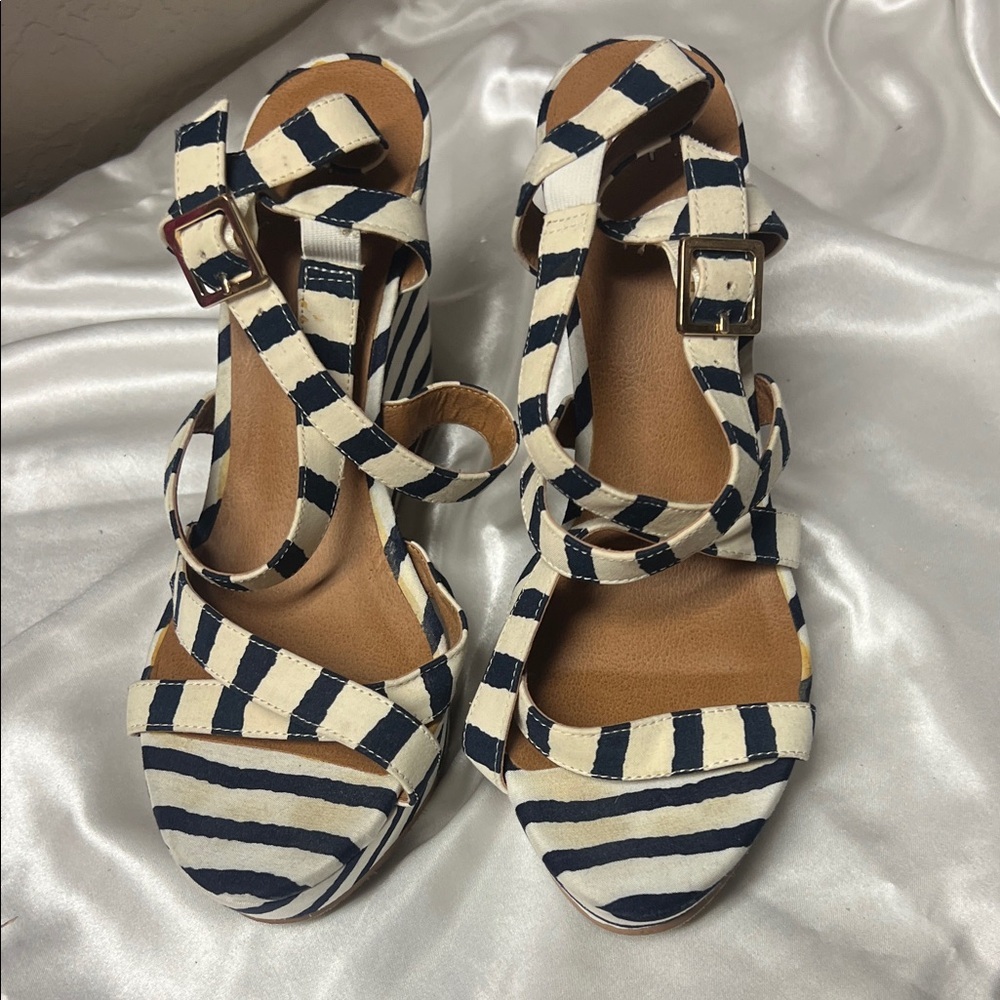BP Navy and White Striped Sandals